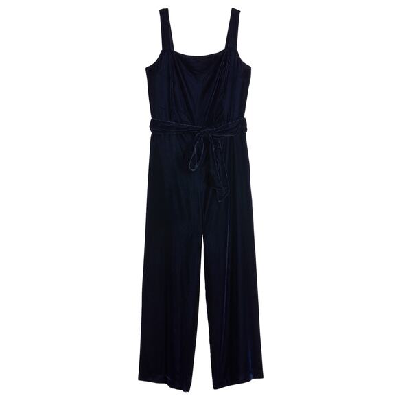GAP Navy Blue Velvet Apron Wide-Leg Jumpsuit Size 14 NWT - Picture 2 of 8